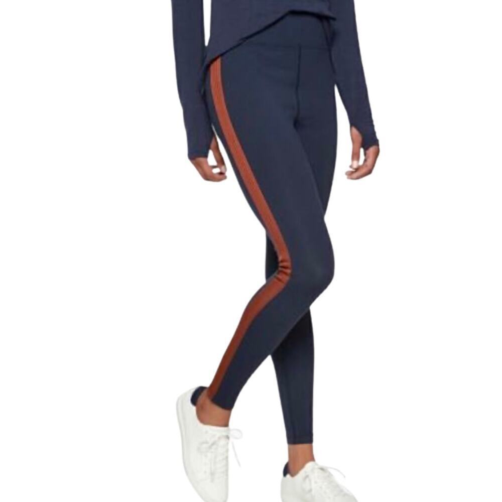 ATHLETA Leggings Track Tux Tight Side Stripe High Rise Navy Blue Brown XS
